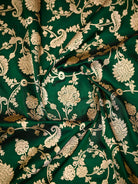 Bottle Green Floral Jaal Uppada Katan Silk Handloom Banarasi Saree - Sacred Weaves