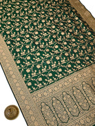 Bottle Green Floral Zari Jaal Uppada Katan Silk Handloom Banarasi Saree - Sacred Weaves