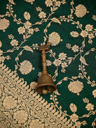 Bottle Green Floral Zari Jaal Uppada Katan Silk Handloom Banarasi Saree - Sacred Weaves