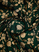 Bottle Green Floral Zari Jaal Uppada Katan Silk Handloom Banarasi Saree - Sacred Weaves