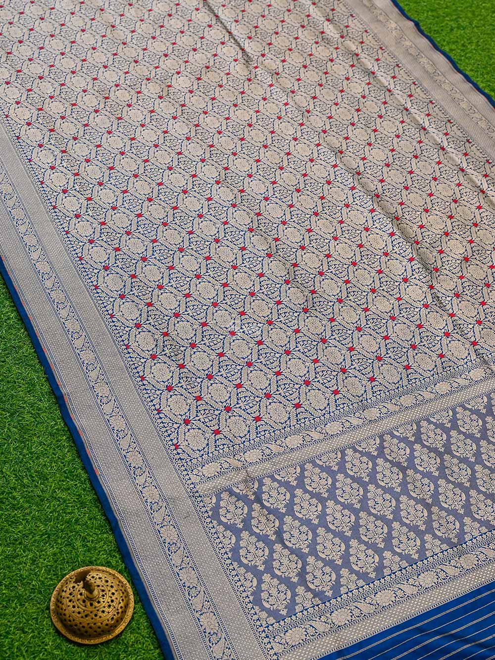 Navy Blue Katan Silk Brocade Handloom Banarasi Saree - Sacred Weaves