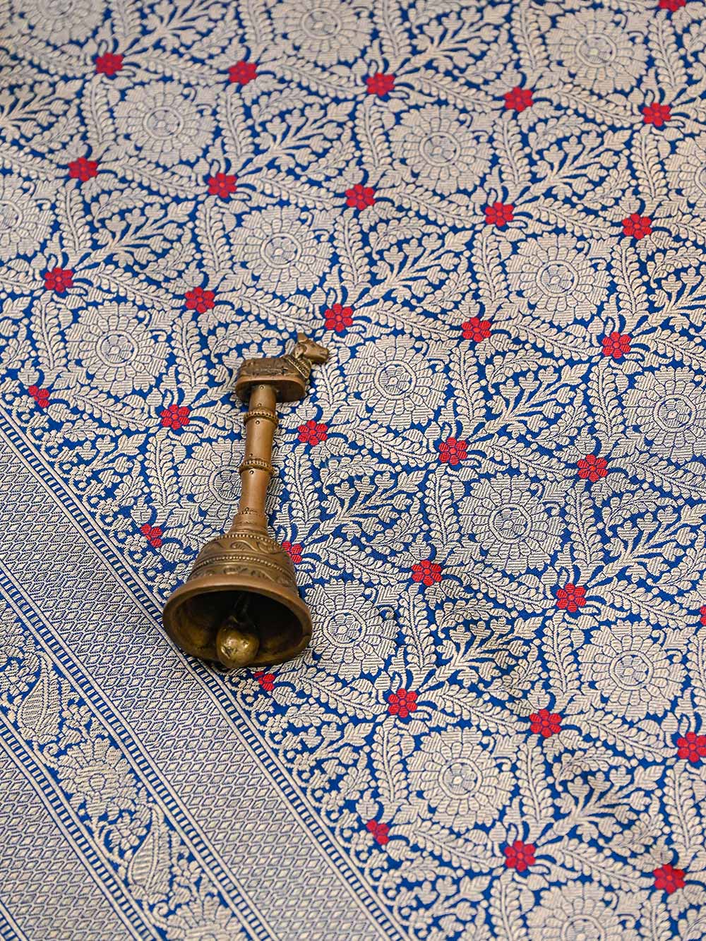 Navy Blue Katan Silk Brocade Handloom Banarasi Saree - Sacred Weaves