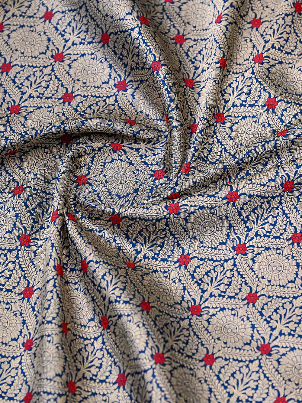 Navy Blue Katan Silk Brocade Handloom Banarasi Saree - Sacred Weaves