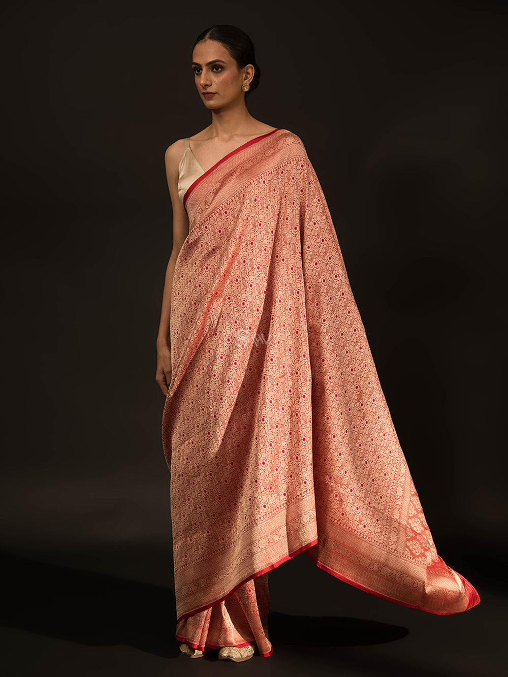 Red Katan Silk Brocade Handloom Banarasi Saree - Sacred Weaves
