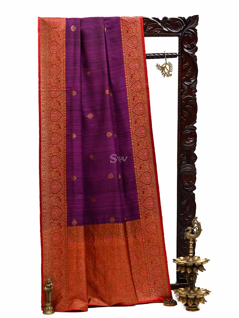 Purple Meenakari Boota Dupion Silk Handloom Banarasi Saree - Sacred Weaves