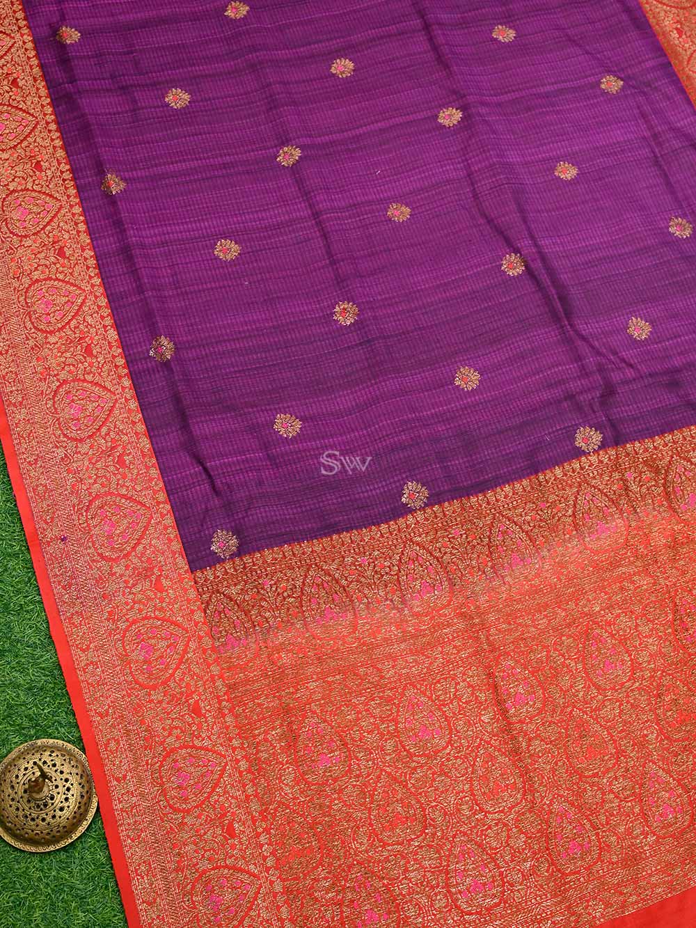 Purple Meenakari Boota Dupion Silk Handloom Banarasi Saree - Sacred Weaves