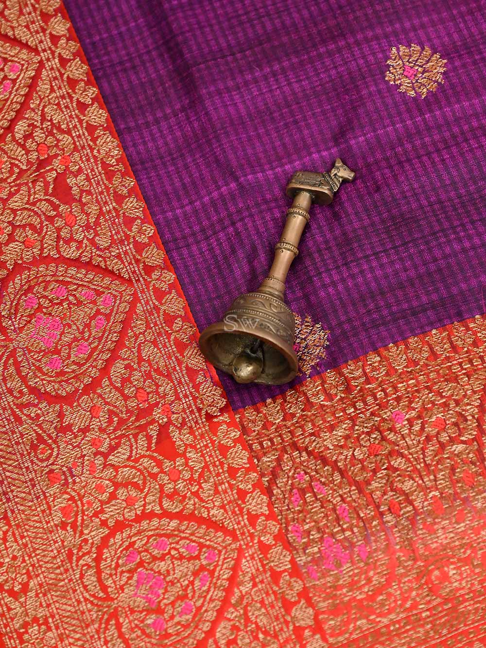 Purple Meenakari Boota Dupion Silk Handloom Banarasi Saree - Sacred Weaves