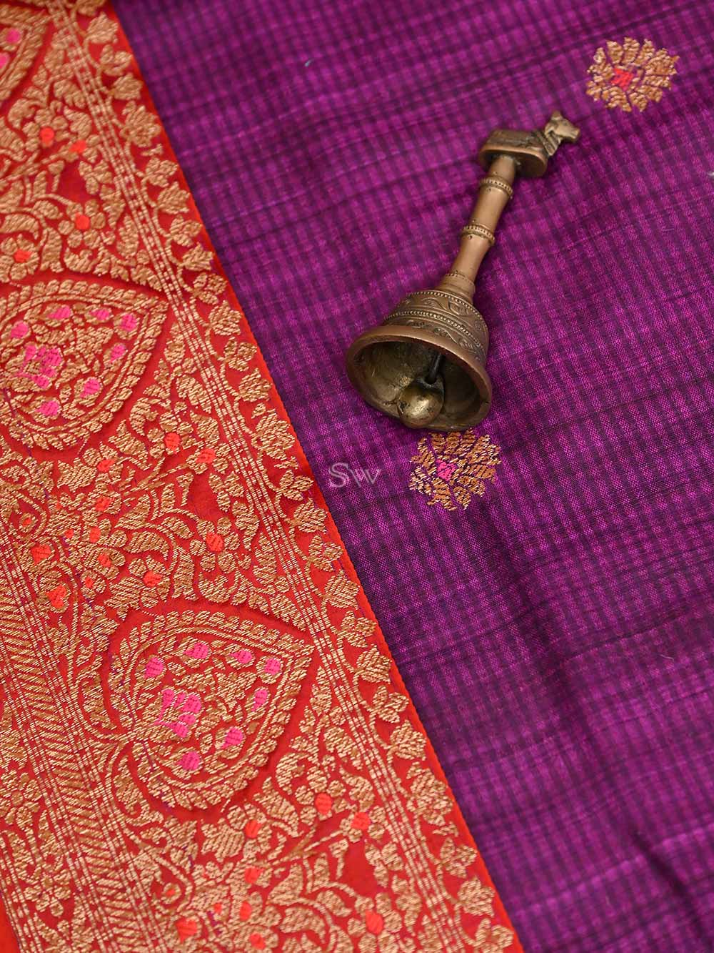 Purple Meenakari Boota Dupion Silk Handloom Banarasi Saree - Sacred Weaves