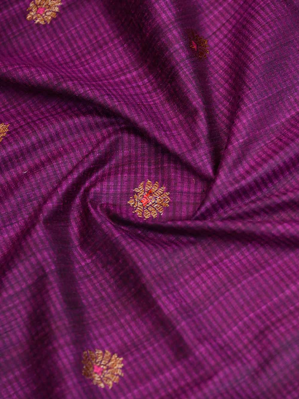 Purple Meenakari Boota Dupion Silk Handloom Banarasi Saree - Sacred Weaves