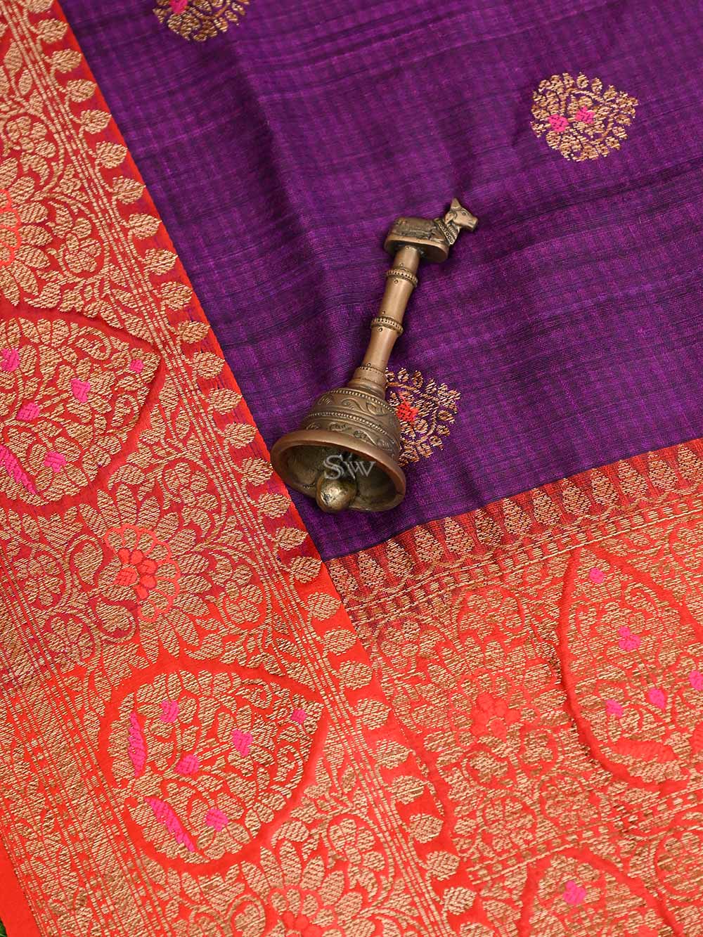 Purple Meenakari Boota Dupion Silk Handloom Banarasi Saree - Sacred Weaves