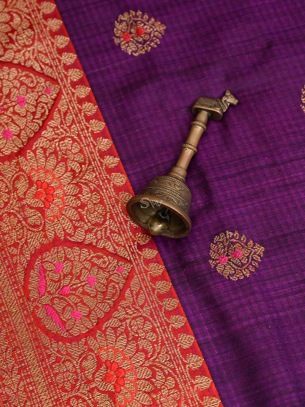 Purple Meenakari Boota Dupion Silk Handloom Banarasi Saree - Sacred Weaves
