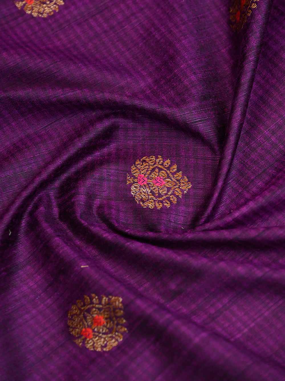 Purple Meenakari Boota Dupion Silk Handloom Banarasi Saree - Sacred Weaves