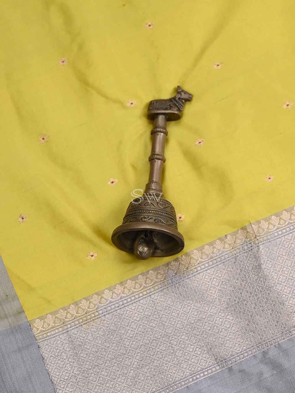 Yellow Booti Meenakari Katan Silk Handloom Banarasi Saree - Sacred Weaves