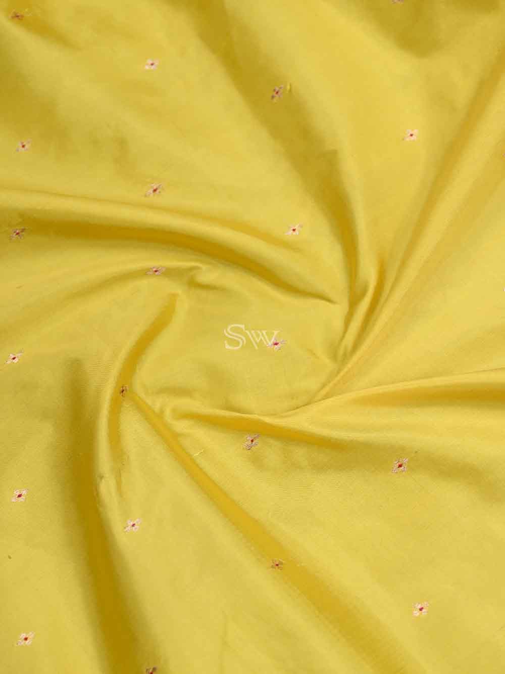 Yellow Booti Meenakari Katan Silk Handloom Banarasi Saree - Sacred Weaves