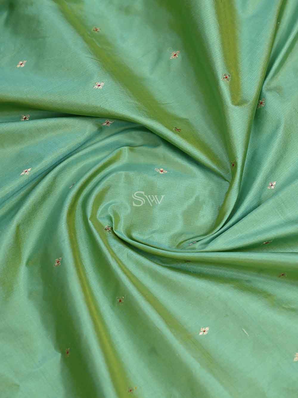 Green-Yellow Booti Meenakari Katan Silk Handloom Banarasi Saree - Sacred Weaves