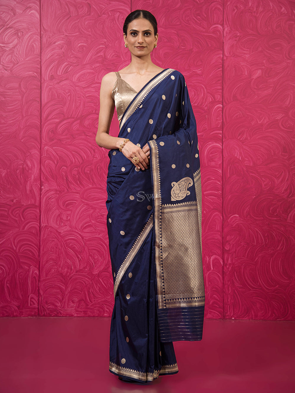 Blue Konia Katan Silk Handloom Banarasi Saree - Sacred Weaves