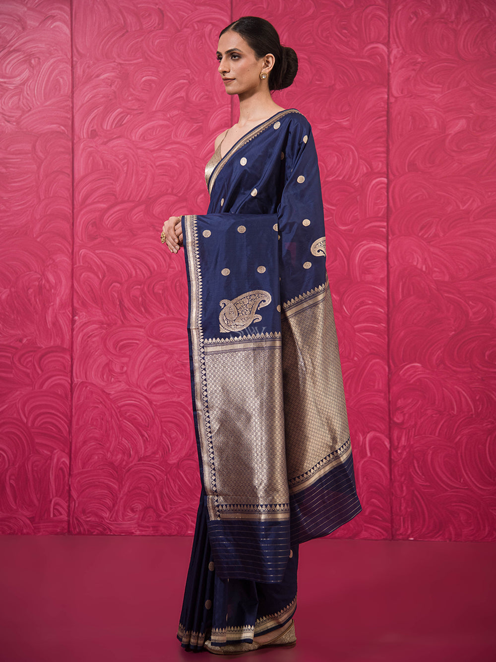 Blue Konia Katan Silk Handloom Banarasi Saree - Sacred Weaves