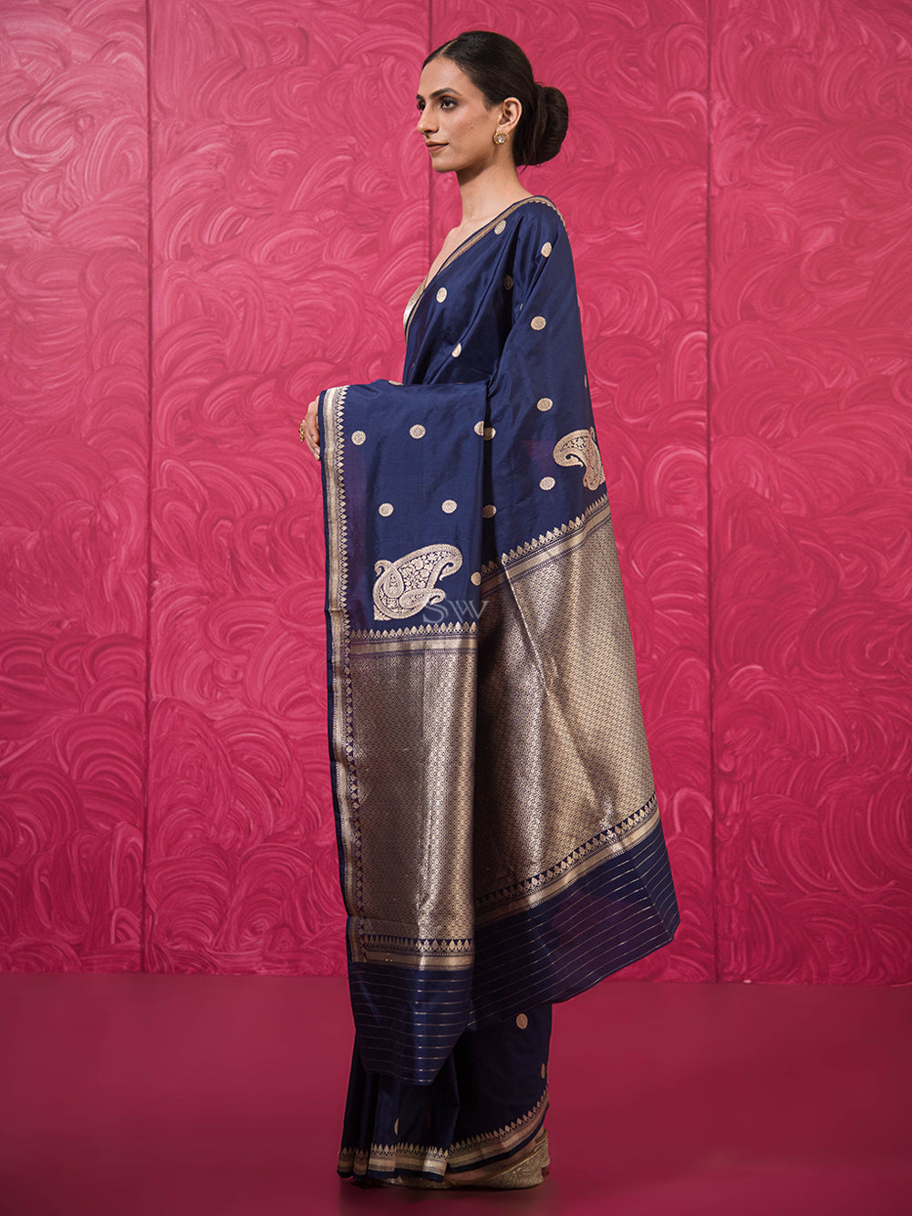 Blue Konia Katan Silk Handloom Banarasi Saree - Sacred Weaves