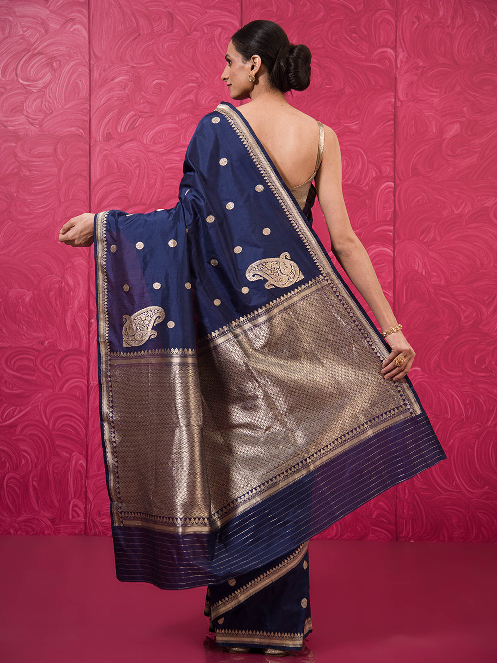 Blue Konia Katan Silk Handloom Banarasi Saree - Sacred Weaves