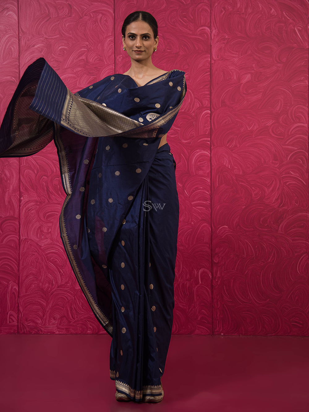 Blue Konia Katan Silk Handloom Banarasi Saree - Sacred Weaves