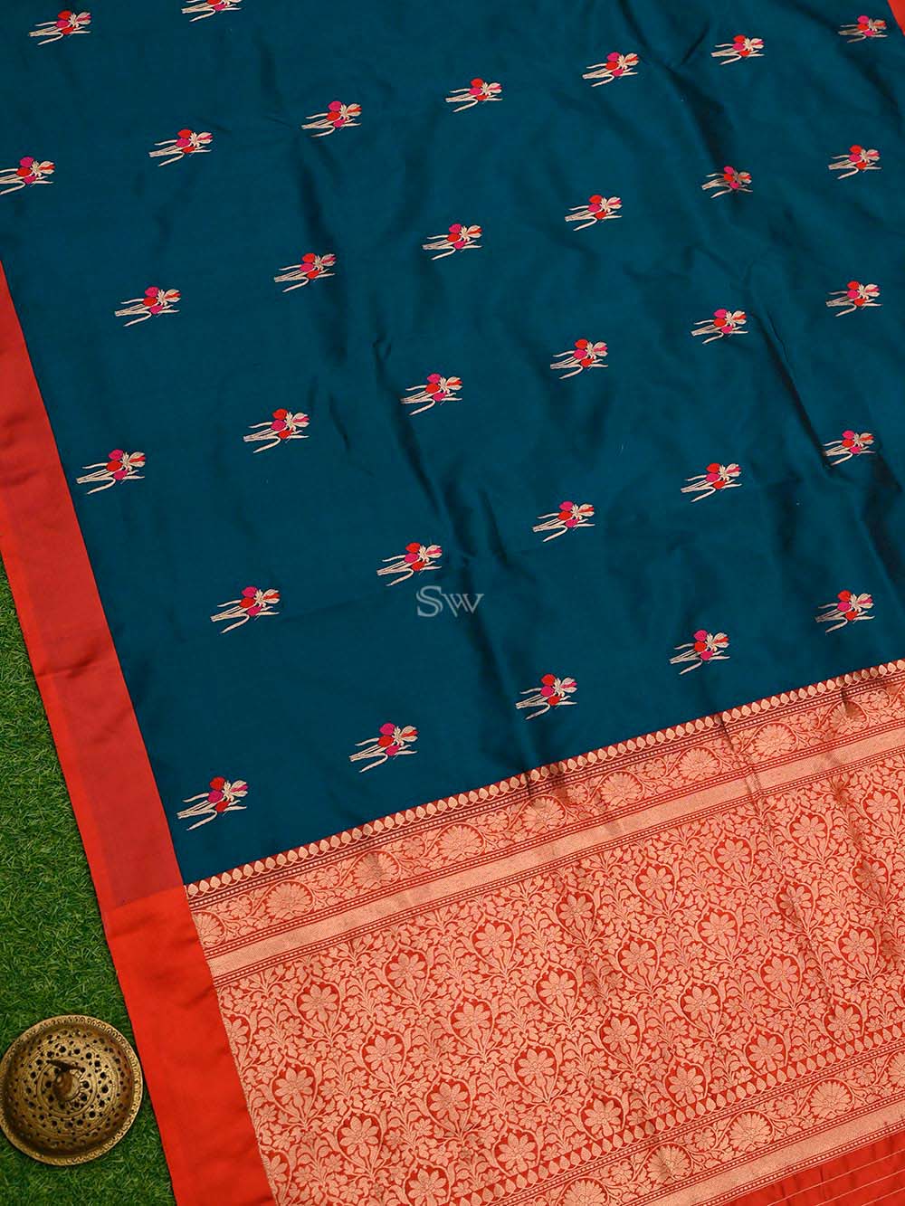 Midnight Blue Meenakari Katan Silk Handloom Banarasi Saree - Sacred Weaves