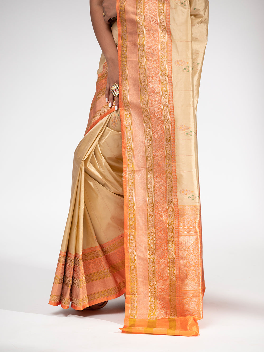 Dark Beige Meenakari Katan Silk Handloom Banarasi Saree - Sacred Weaves