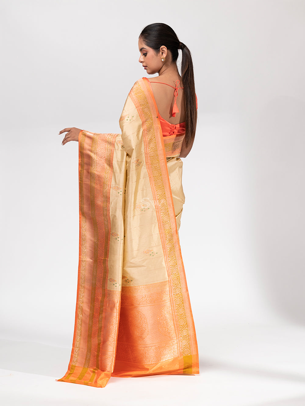 Dark Beige Meenakari Katan Silk Handloom Banarasi Saree - Sacred Weaves