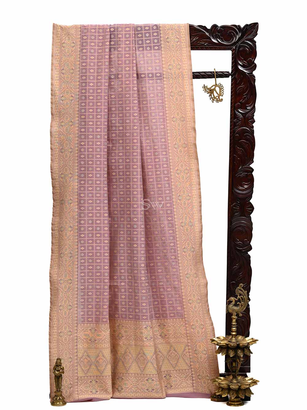 Mauve Jaal Cotton Silk Handloom Banarasi Saree - Sacred Weaves