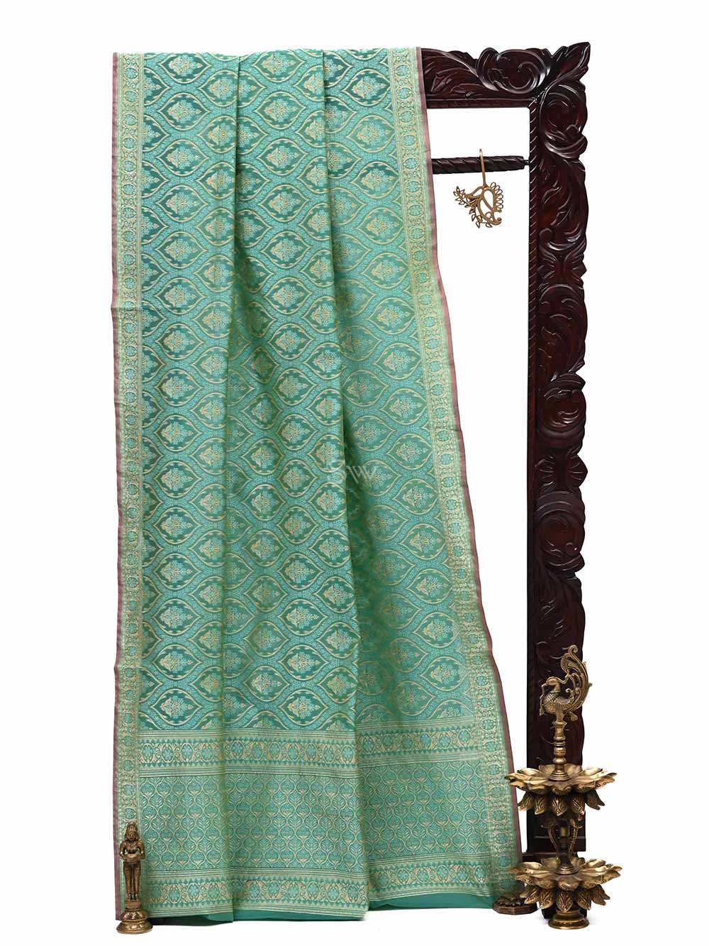 Green Jaal Cotton Silk Handloom Banarasi Saree - Sacred Weaves
