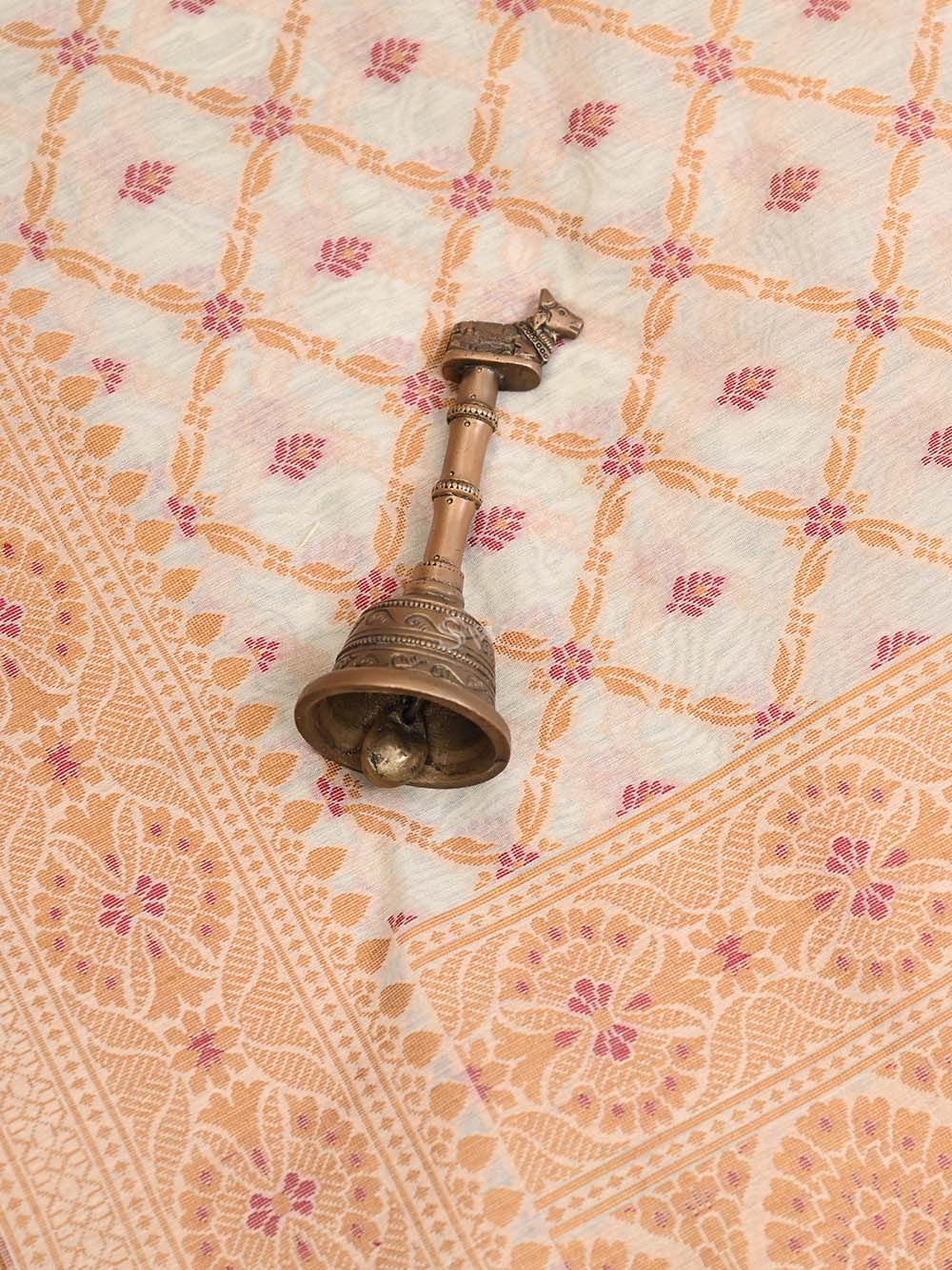 Cream Mustard Cotton Silk Handloom Banarasi Saree - Sacred Weaves