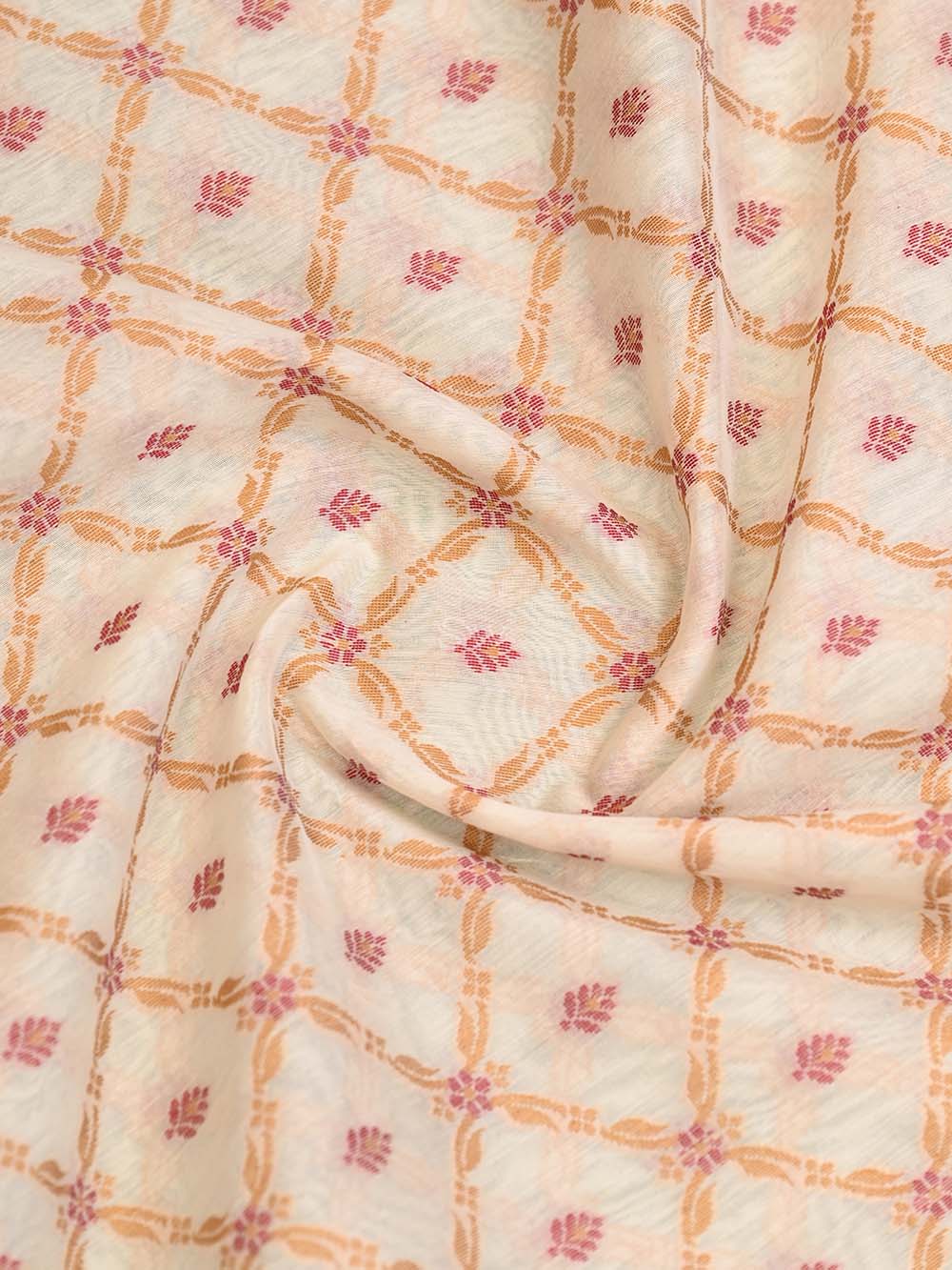 Cream Mustard Cotton Silk Handloom Banarasi Saree - Sacred Weaves