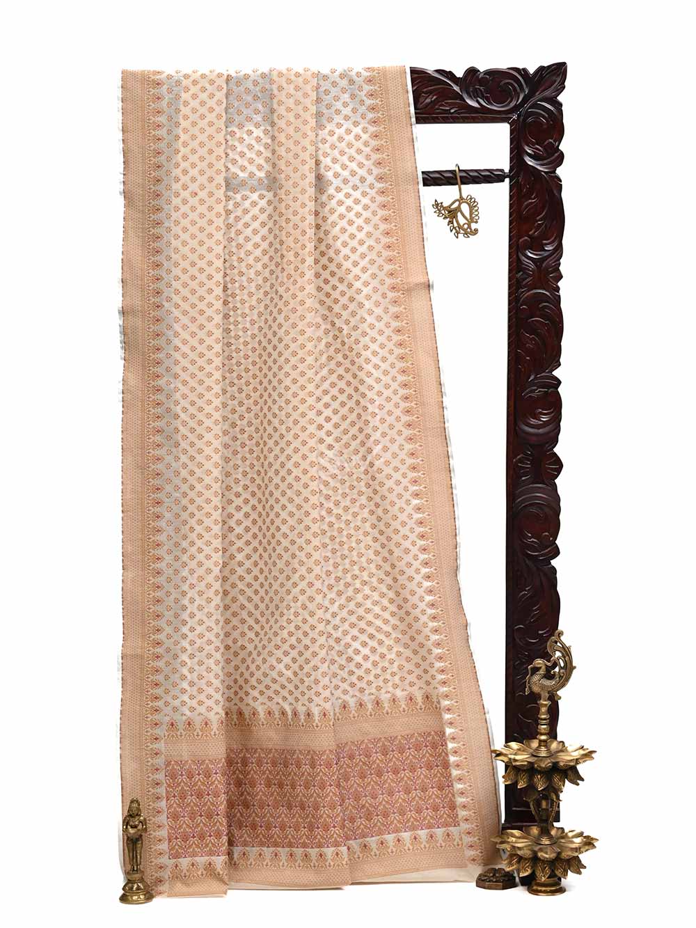Cream Mustard Cotton Silk Handloom Banarasi Saree - Sacred Weaves