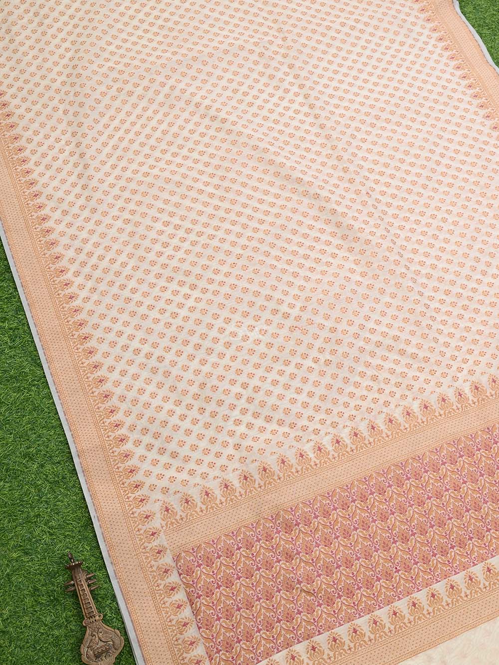 Cream Mustard Cotton Silk Handloom Banarasi Saree - Sacred Weaves