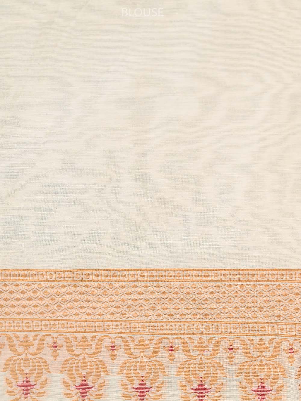 Cream Mustard Cotton Silk Handloom Banarasi Saree - Sacred Weaves