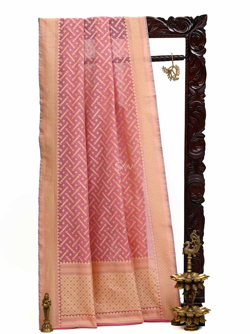 Pink Booti Cotton Silk Handloom Banarasi Saree - Sacred Weaves