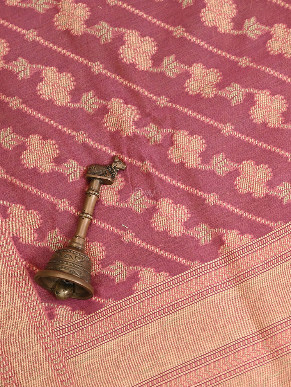 Pastel Pink Stripe Cotton Silk Handloom Banarasi Saree - Sacred Weaves