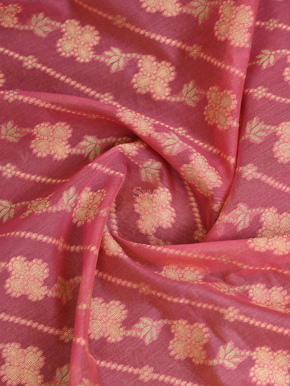 Pastel Pink Stripe Cotton Silk Handloom Banarasi Saree - Sacred Weaves