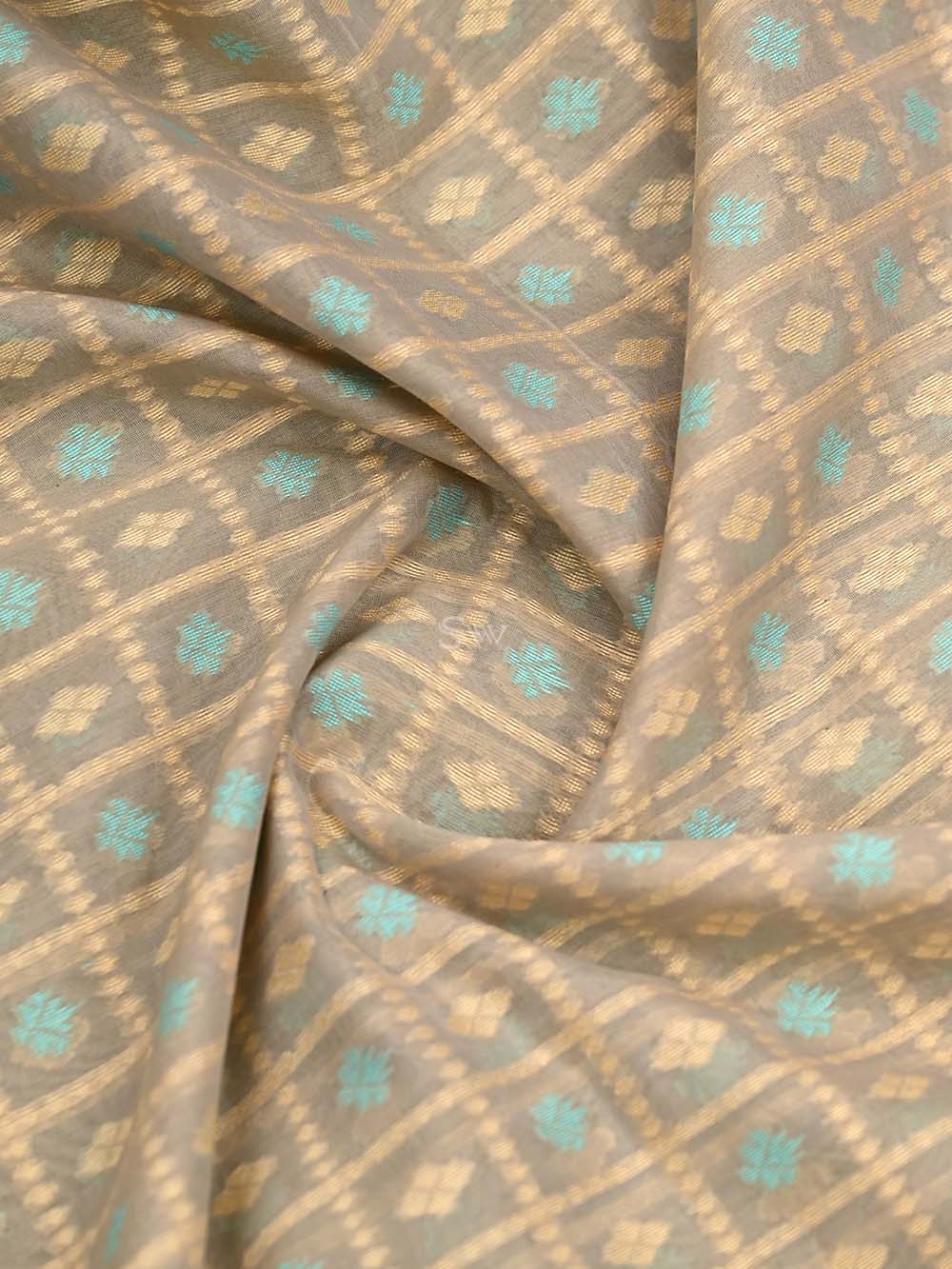 Beige Cotton Silk Handloom Banarasi Saree - Sacred Weaves