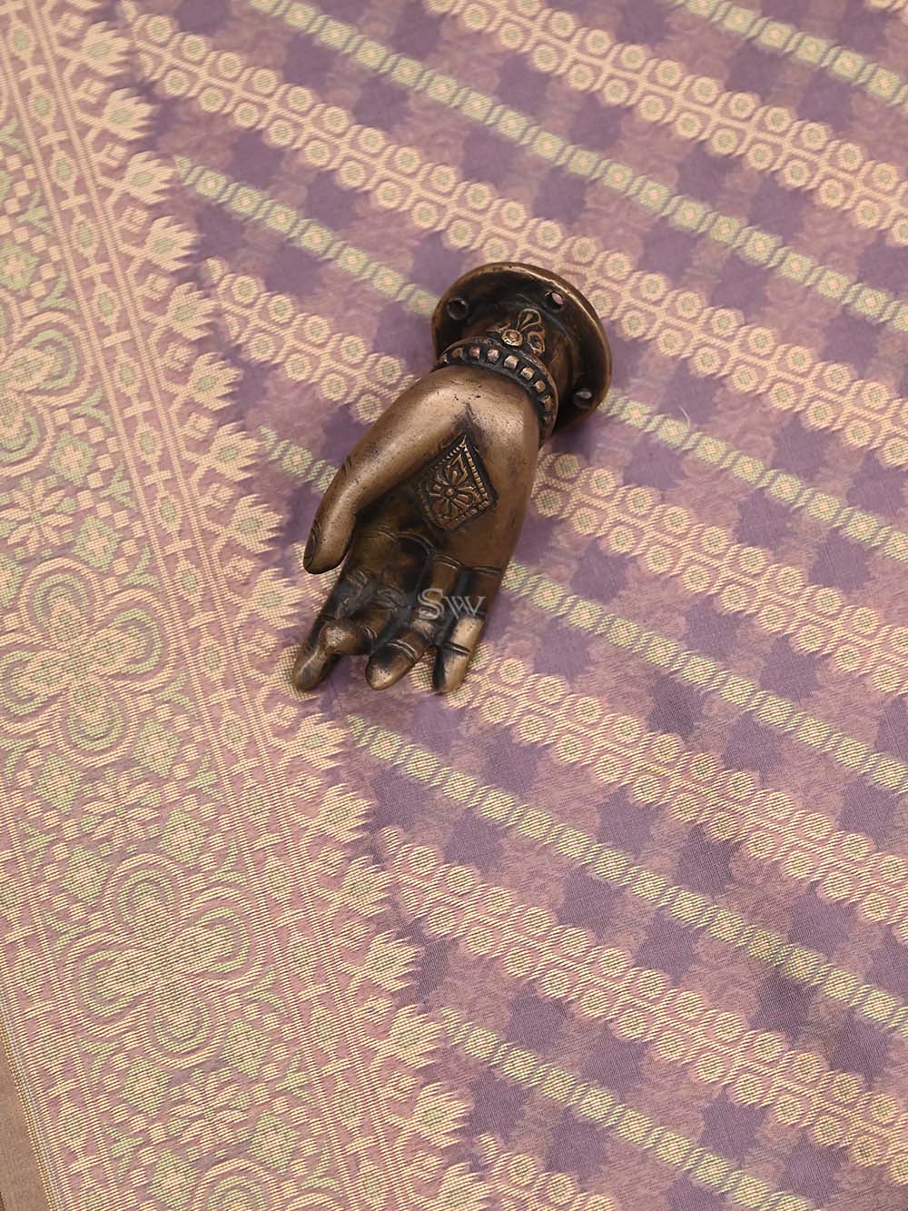 Light Mauve Stripe Cotton Silk Handloom Banarasi Saree - Sacred Weaves