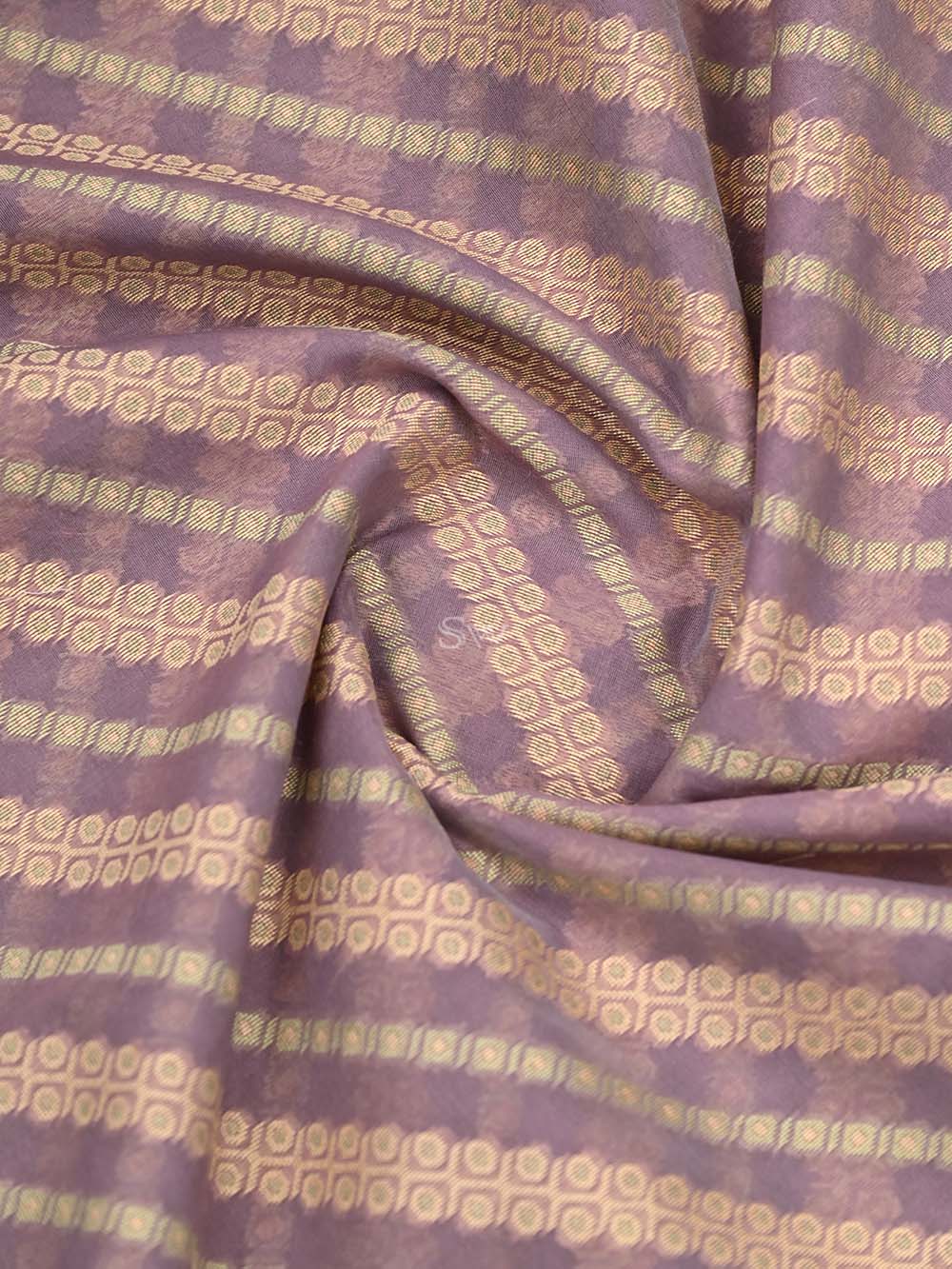 Light Mauve Stripe Cotton Silk Handloom Banarasi Saree - Sacred Weaves