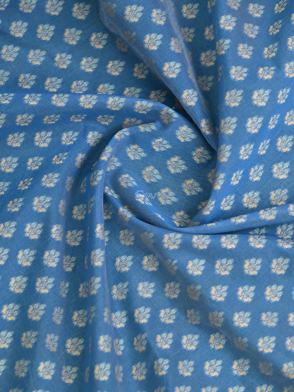 Pastel Blue Booti Cotton Silk Handloom Banarasi Saree - Sacred Weaves