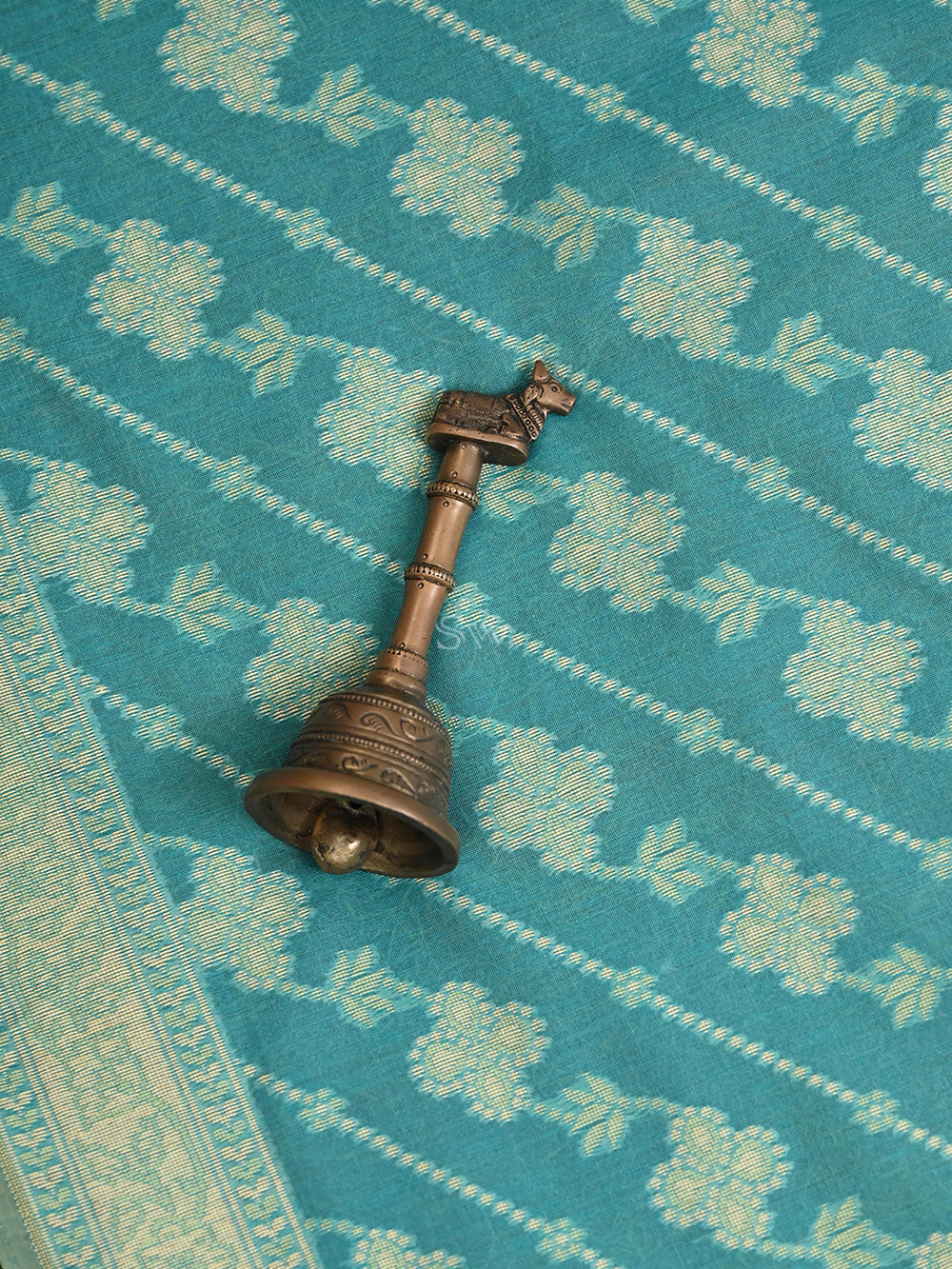 Turquoise Blue Stripe Cotton Silk Handloom Banarasi Saree - Sacred Weaves