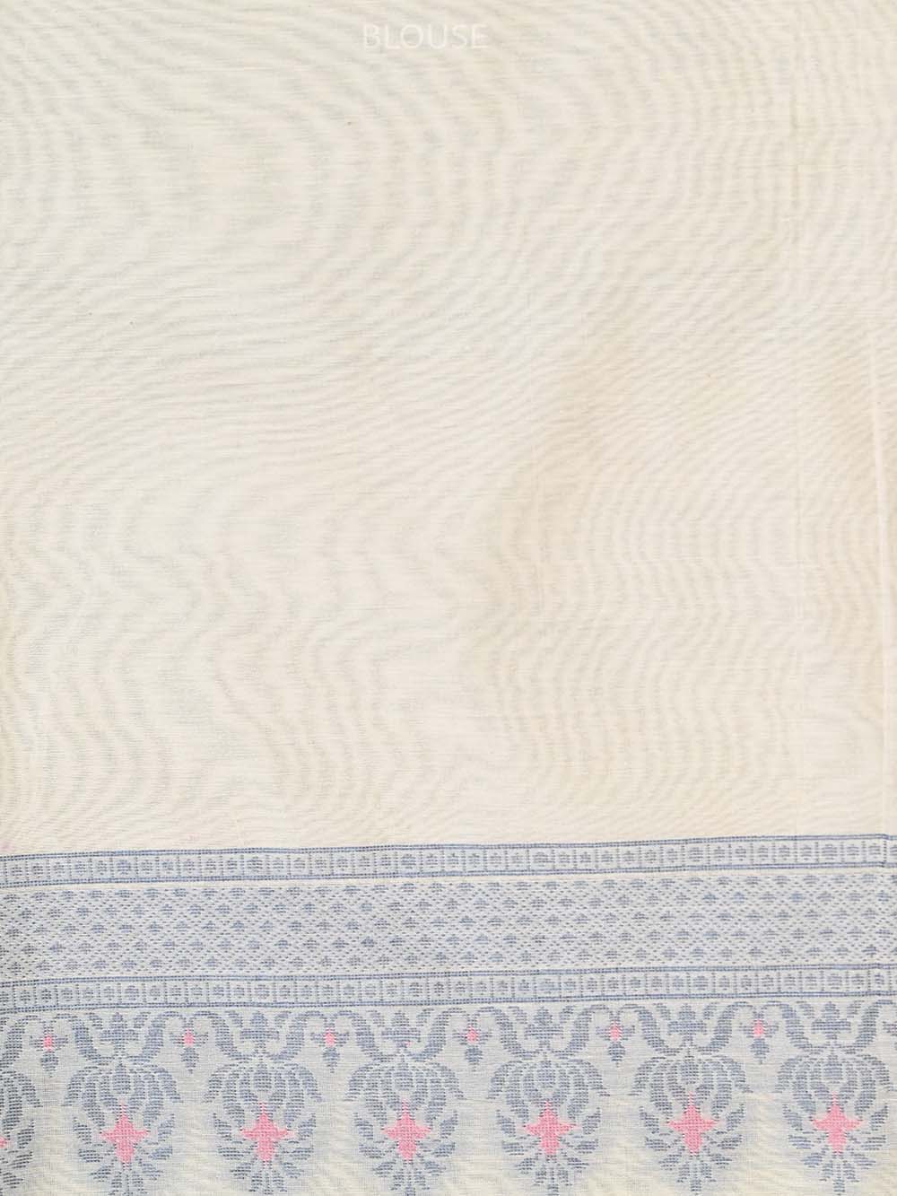 Cream Grey Booti Cotton Silk Handloom Banarasi Saree - Sacred Weaves
