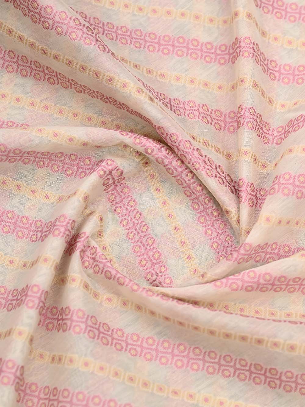 Cream Stripe Cotton Silk Handloom Banarasi Saree - Sacred Weaves