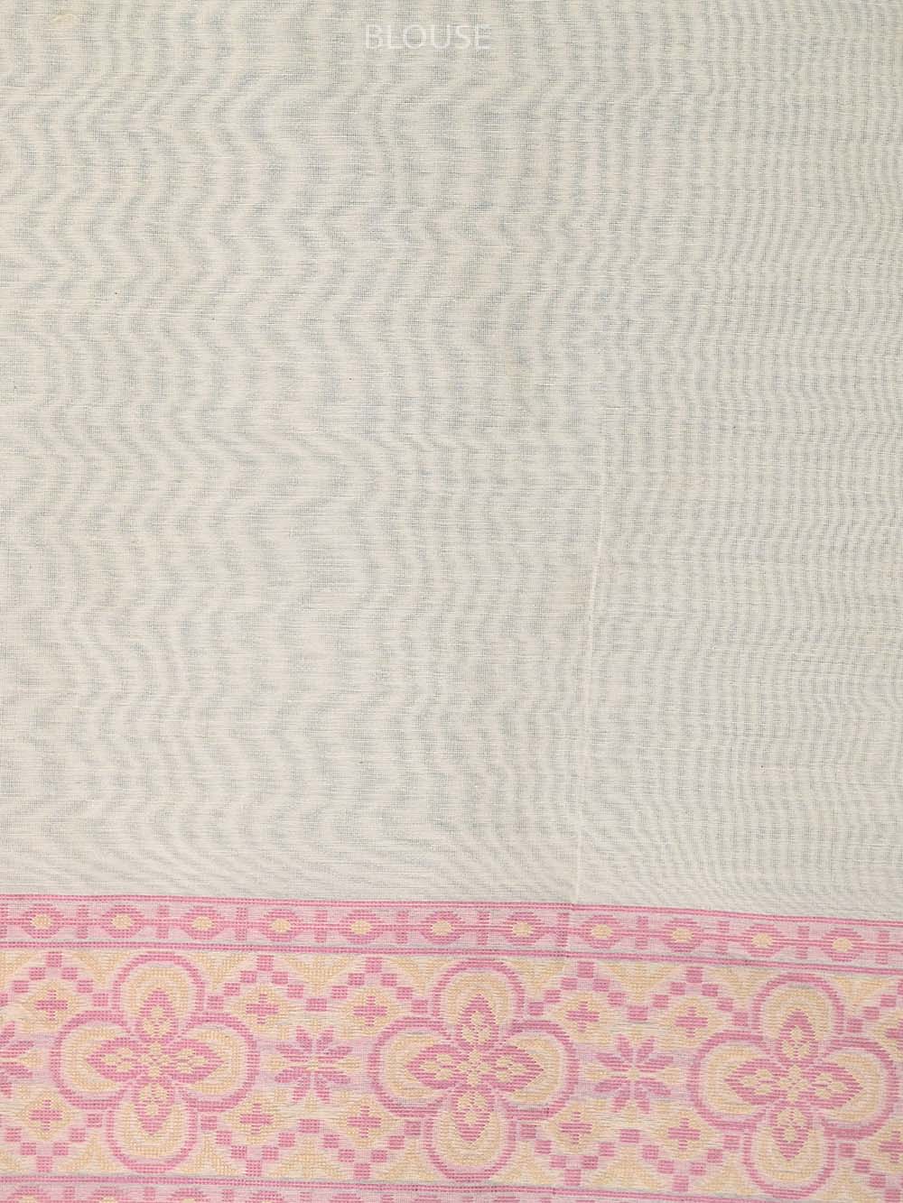 Cream Stripe Cotton Silk Handloom Banarasi Saree - Sacred Weaves