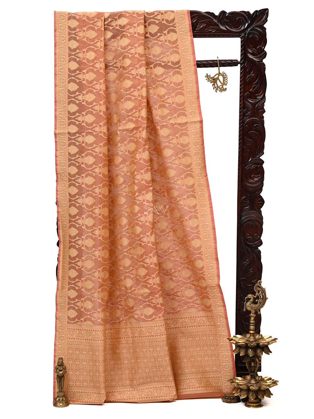 Pastel Brown Jaal Cotton Silk Handloom Banarasi Saree