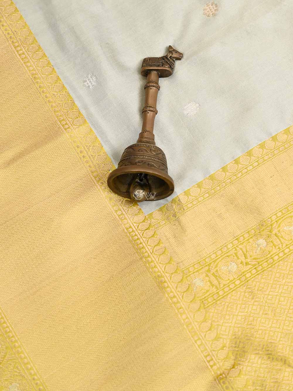 Cream Booti Katan Silk Handloom Banarasi Saree - Sacred Weaves