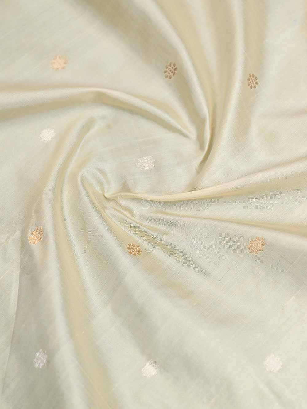 Cream Booti Katan Silk Handloom Banarasi Saree - Sacred Weaves