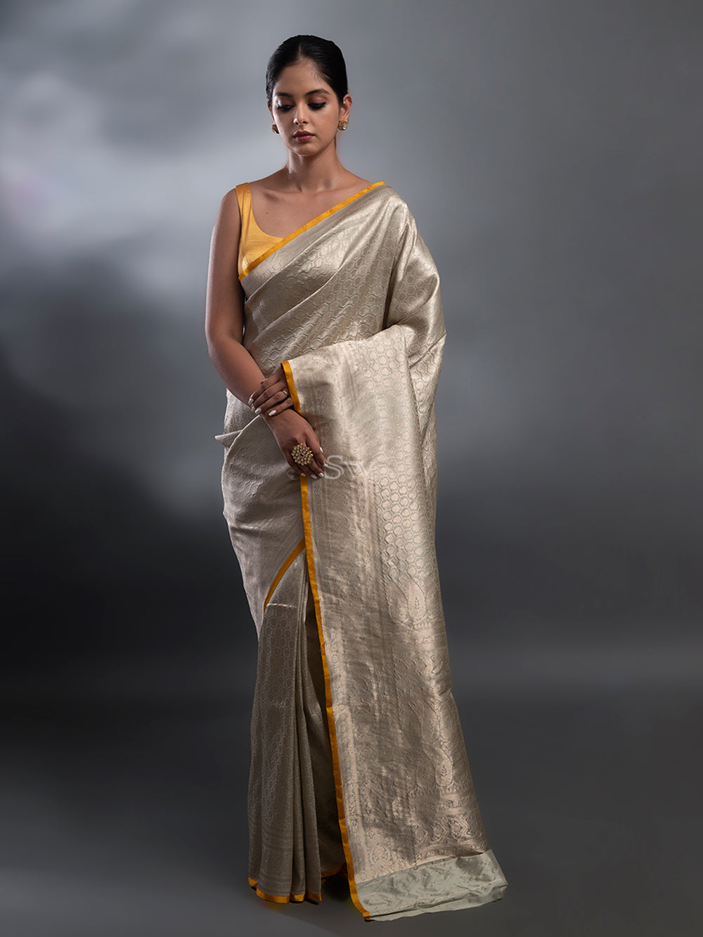 Pastel Mint Green Katan Silk Brocade Handloom Banarasi Saree