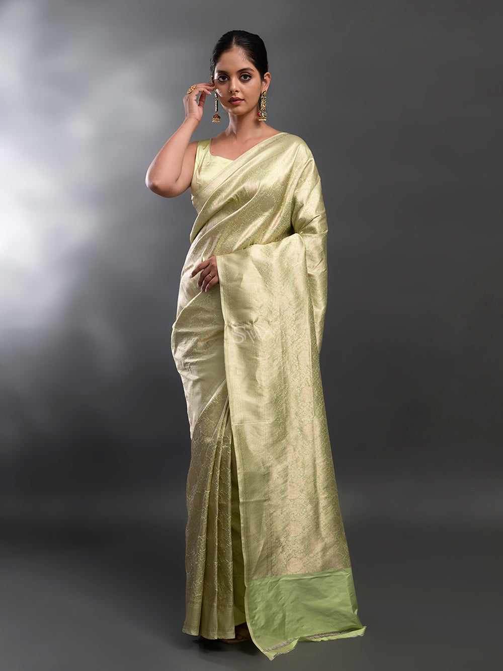 Pista Green Katan Silk Brocade Handloom Banarasi Saree - Sacred Weaves
